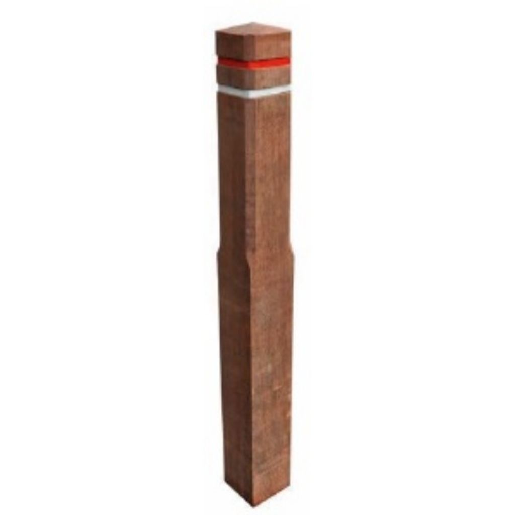 Bollard en azobé/okan avec 2 bandes réfléchissantes