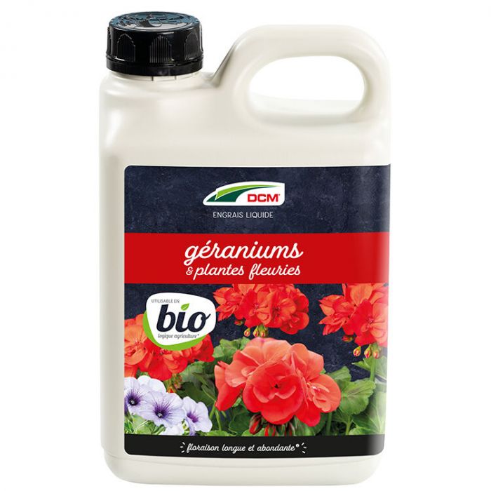 Engrais liquide pour Géraniums, plantes fleuries 3-2-6 + oligo - DCM