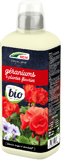 Engrais liquide pour Géraniums, plantes fleuries 3-2-6 + oligo - DCM