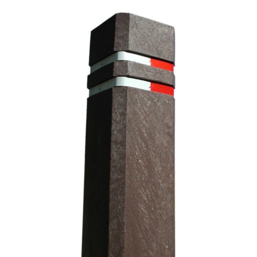 [BOLLARDRECYCLE15X15X140BRUN] Bollard en plastique recyclé avec 2 bandes réfléchissantes - BRUN