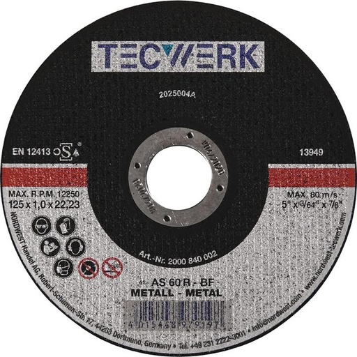 [FABODISQUE115X1] Disque à tronçonner Tecwerk - D115x1mm